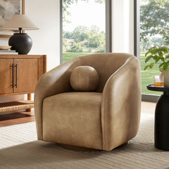Holland Toast Swivel Vegan Leather Armchair - Ornate Home