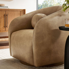 Holland Toast Swivel Vegan Leather Armchair - Ornate Home