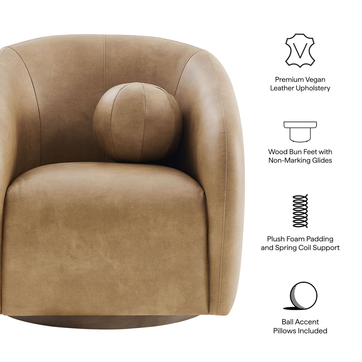 Holland Toast Swivel Vegan Leather Armchair - Ornate Home