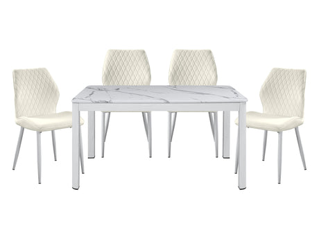 Hollis White/Beige 5-Piece Dining Table Set - Ornate Home