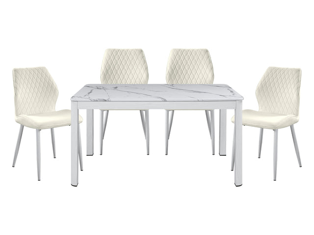 Hollis White/Beige 5-Piece Dining Table Set - Ornate Home