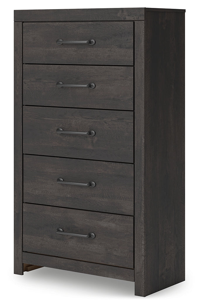 Hollivern Dark Gray Five Drawer Chest - Ornate Home
