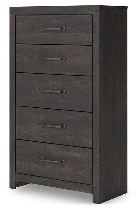 Hollivern Dark Gray Five Drawer Chest - Ornate Home