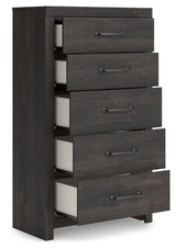 Hollivern Dark Gray Five Drawer Chest - Ornate Home