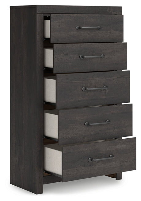 Hollivern Dark Gray Five Drawer Chest - Ornate Home