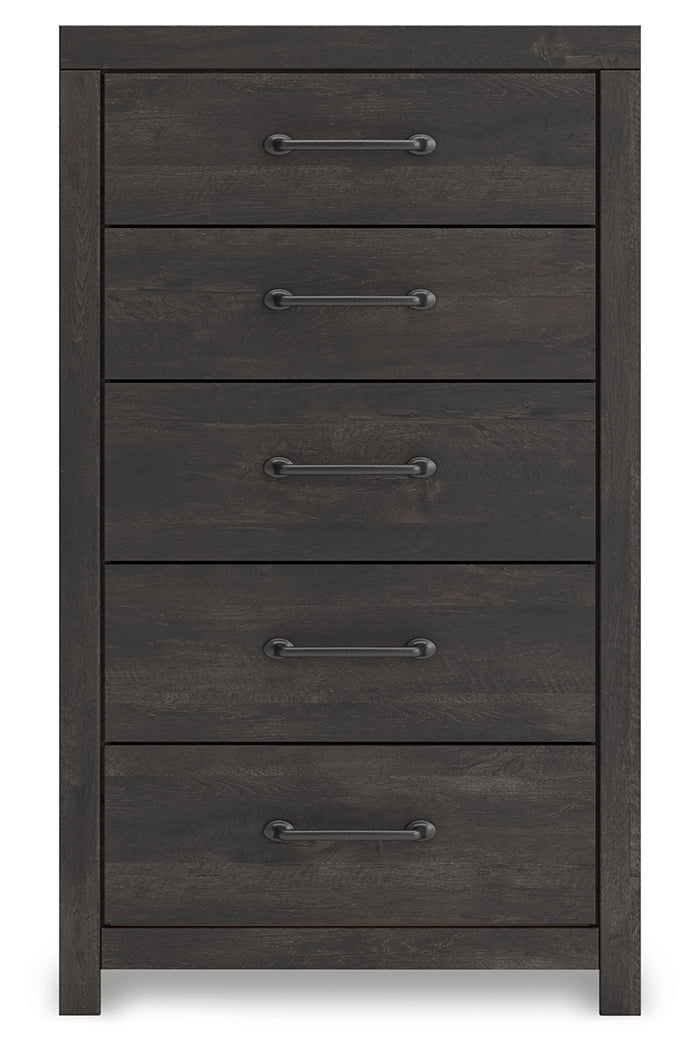 Hollivern Dark Gray Five Drawer Chest - Ornate Home