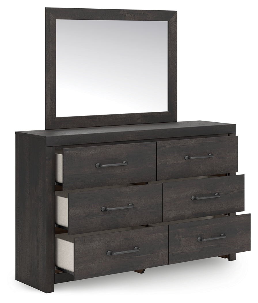 Hollivern Dark Gray Queen Panel Bed, Dresser and Mirror (Online Special Price) - Ornate Home