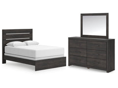Hollivern Dark Gray Queen Panel Bed, Dresser and Mirror - Ornate Home