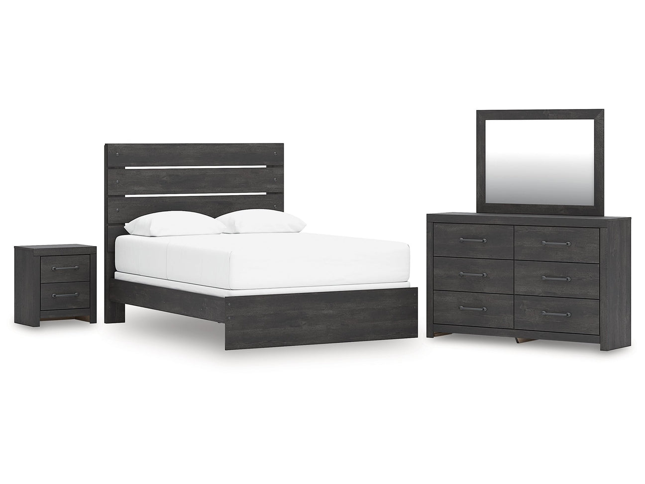 Hollivern Dark Gray Queen Panel Bedroom Set with Dresser, Mirror and Nightstand - Ornate Home