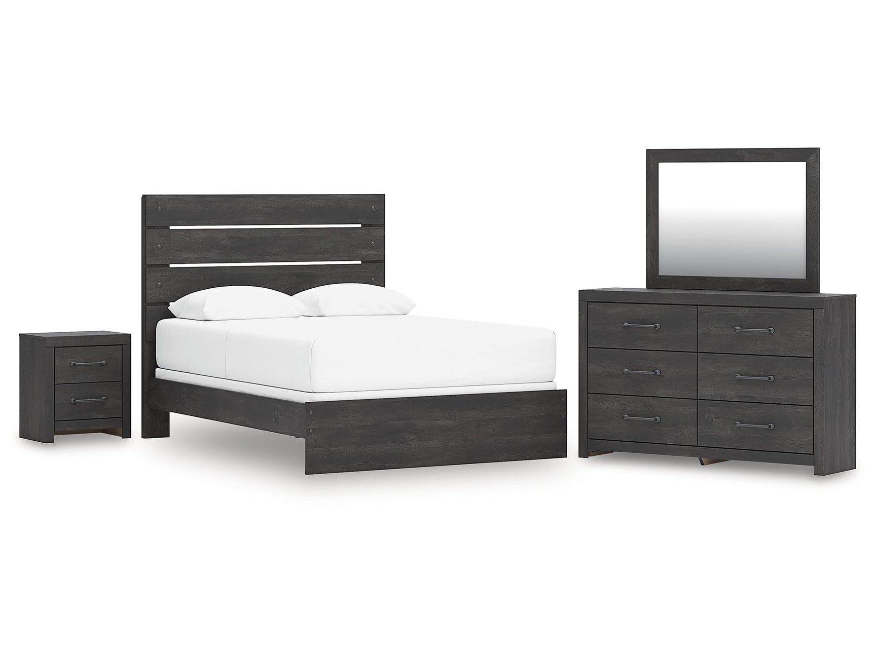 Hollivern Dark Gray Queen Panel Bedroom Set with Dresser, Mirror and Nightstand - Ornate Home