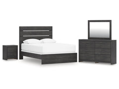 Hollivern Dark Gray Queen Panel Bedroom Set with Dresser, Mirror and Nightstand - Ornate Home