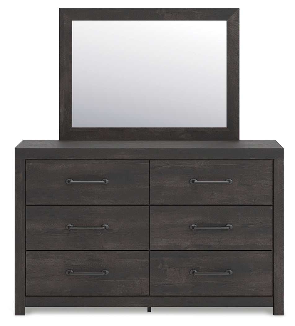 Hollivern Dark Gray Queen Panel Bedroom Set with Dresser, Mirror and Nightstand - Ornate Home
