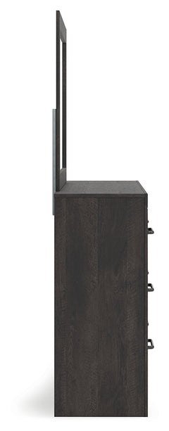 Hollivern Dark Gray Queen Panel Bedroom Set with Dresser, Mirror and Nightstand - Ornate Home
