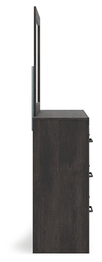 Hollivern Dark Gray Queen Panel Bedroom Set with Dresser, Mirror and Nightstand - Ornate Home