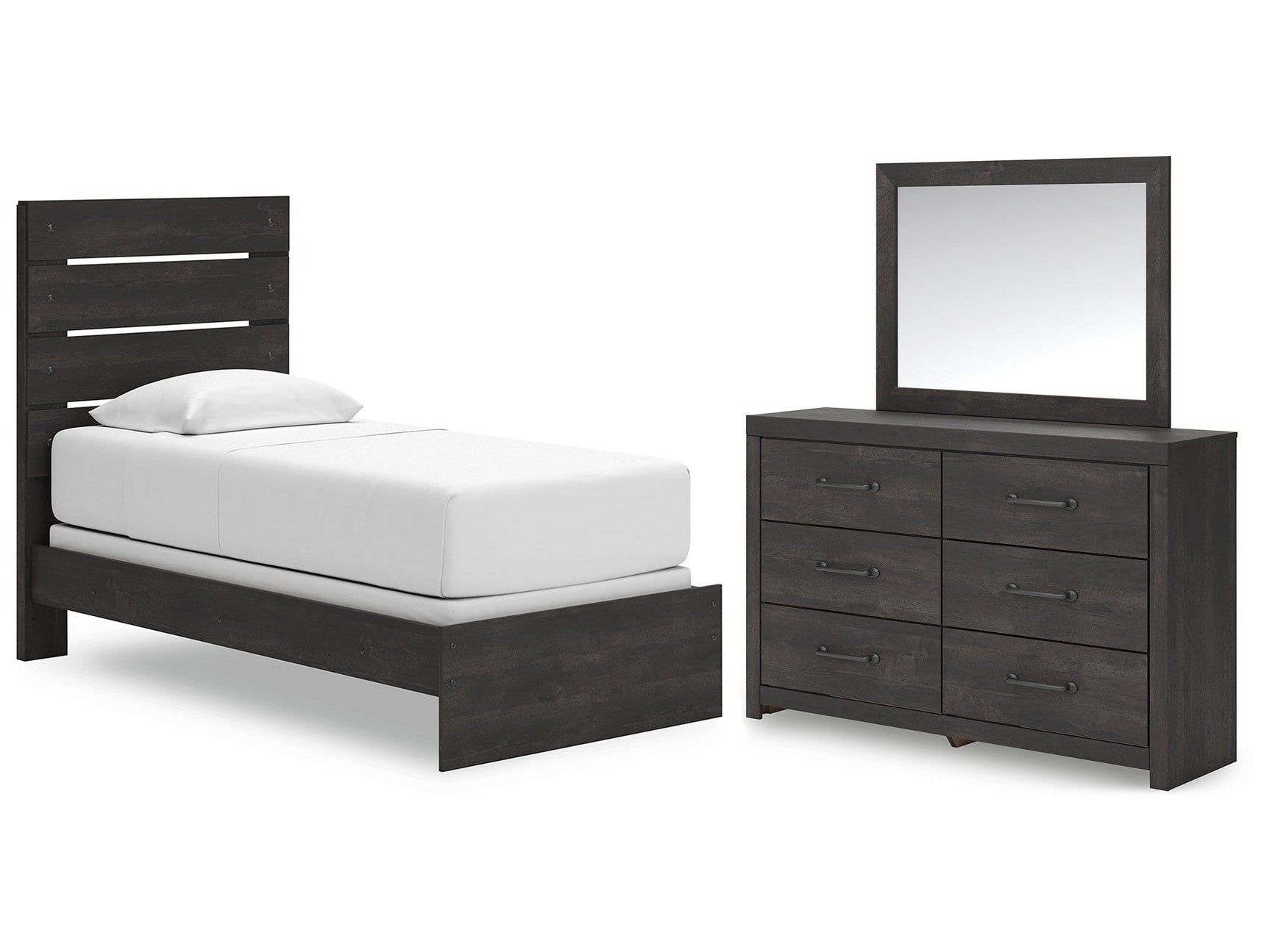 Hollivern Dark Gray Twin Panel Bed, Dresser and Mirror (Online Special Price) - Ornate Home