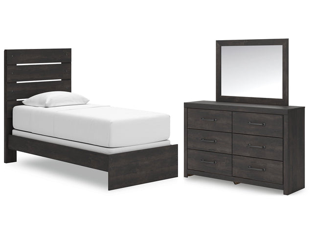 Hollivern Dark Gray Twin Panel Bed, Dresser and Mirror - Ornate Home