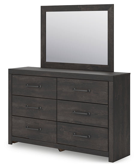 Hollivern Dark Gray Twin Panel Bed, Dresser and Mirror - Ornate Home