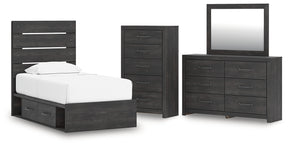 Hollivern Dark Gray Twin Panel Storage Bed, Dresser, Mirror and Chest (Online Special Price) - Ornate Home