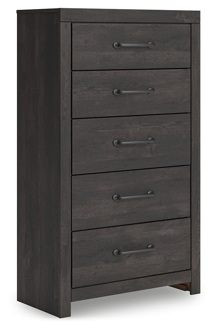 Hollivern Dark Gray Twin Panel Storage Bed, Dresser, Mirror and Chest (Online Special Price) - Ornate Home