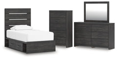 Hollivern Dark Gray Twin Panel Storage Bed, Dresser, Mirror and Chest - Ornate Home