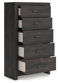 Hollivern Dark Gray Twin Panel Storage Bed, Dresser, Mirror and Chest - Ornate Home