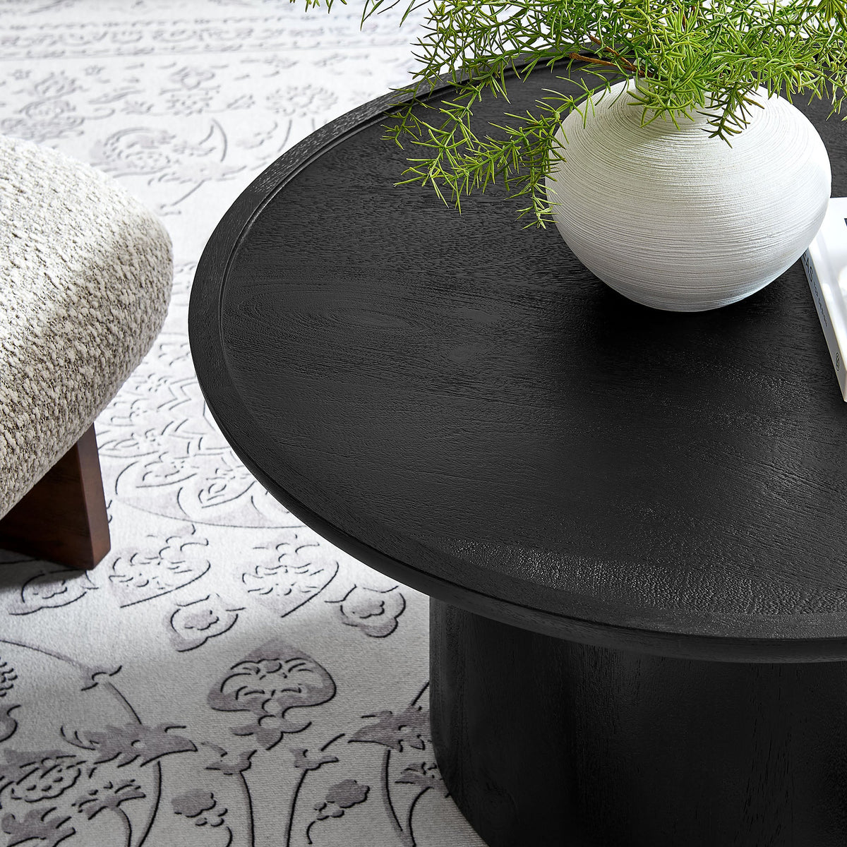 Holloway Black 30" Round Wood Coffee Table - Ornate Home