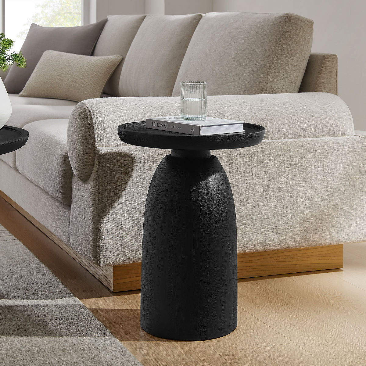 Holloway Black Round Wood Side Table - Ornate Home