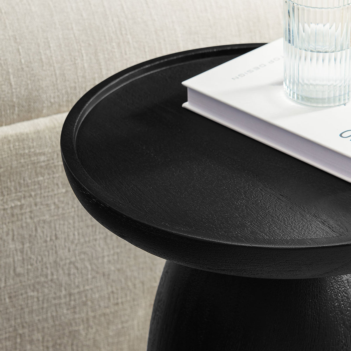 Holloway Black Round Wood Side Table - Ornate Home