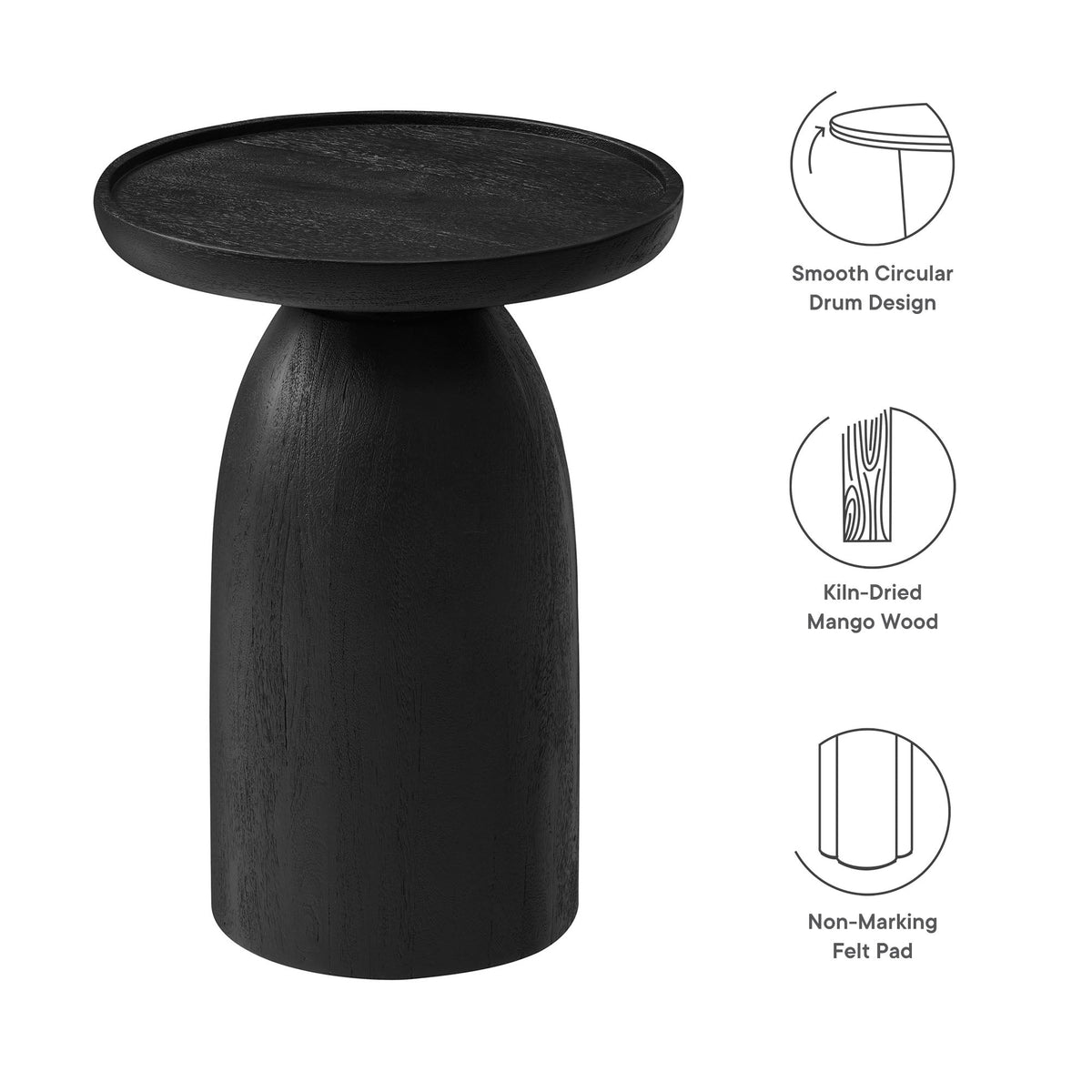 Holloway Black Round Wood Side Table - Ornate Home