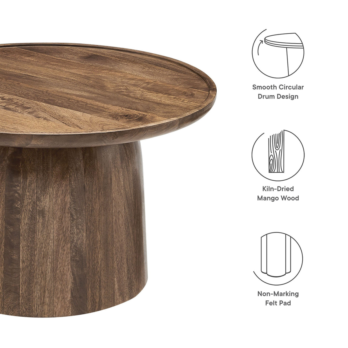 Holloway Walnut 30" Round Wood Coffee Table - Ornate Home