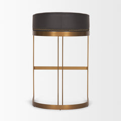 Hollyfield Brown/Charcoal/Gold Leather Seat Metal Base Bar Stool
