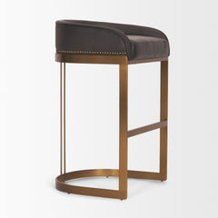 Hollyfield Brown/Charcoal/Gold Leather Seat Metal Base Bar Stool