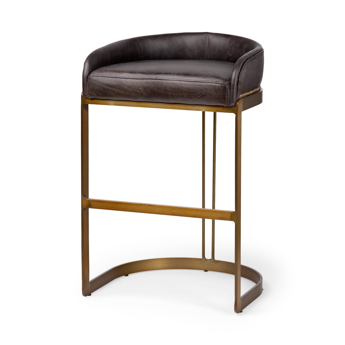 Hollyfield Charcoal Brown/Gold Leather Seat Metal Base Bar Stool - 67080 - Ornate Home