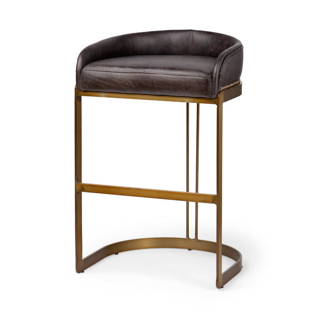 Hollyfield Charcoal Brown/Gold Leather Seat Metal Base Bar Stool - 67080 - Ornate Home