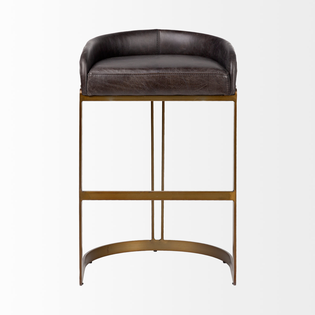 Hollyfield Charcoal Brown/Gold Leather Seat Metal Base Bar Stool - 67080 - Ornate Home