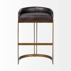 Hollyfield Charcoal Brown/Gold Leather Seat Metal Base Bar Stool - 67080 - Ornate Home