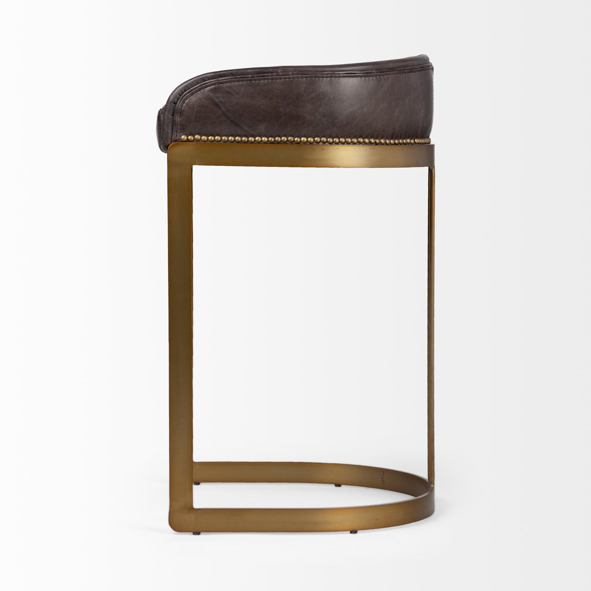 Hollyfield Charcoal Brown/Gold Leather Seat Metal Base Bar Stool - 67080 - Ornate Home