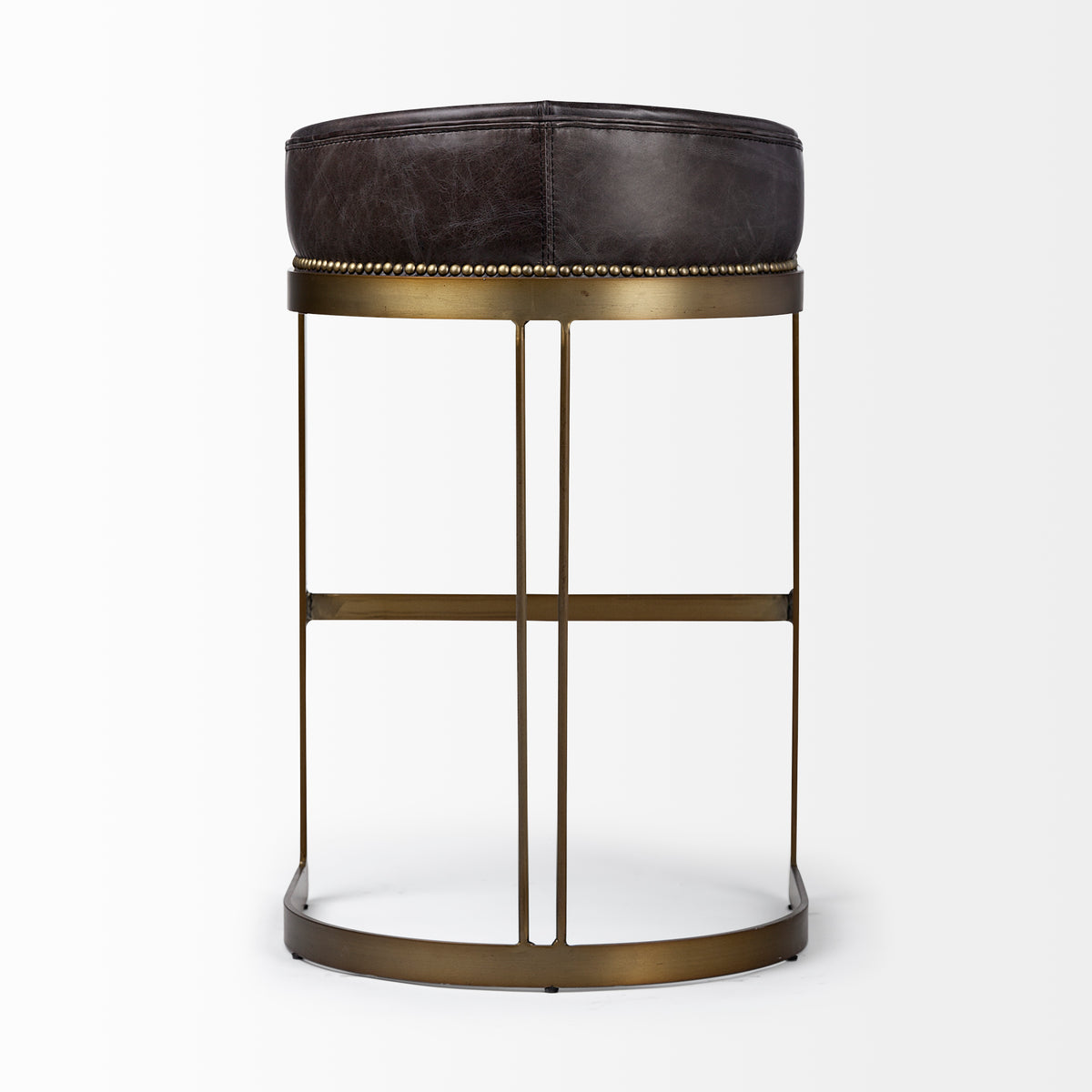 Hollyfield Charcoal Brown/Gold Leather Seat Metal Base Bar Stool - 67080 - Ornate Home