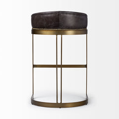 Hollyfield Charcoal Brown/Gold Leather Seat Metal Base Bar Stool - 67080 - Ornate Home