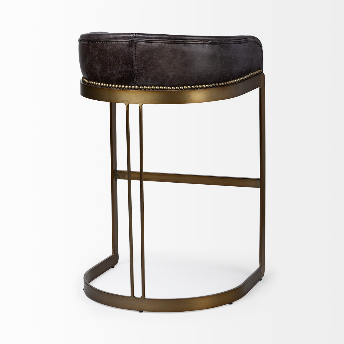 Hollyfield Charcoal Brown/Gold Leather Seat Metal Base Bar Stool - 67080 - Ornate Home