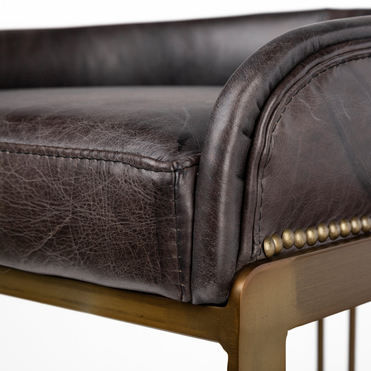 Hollyfield Charcoal Brown/Gold Leather Seat Metal Base Bar Stool - 67080 - Ornate Home