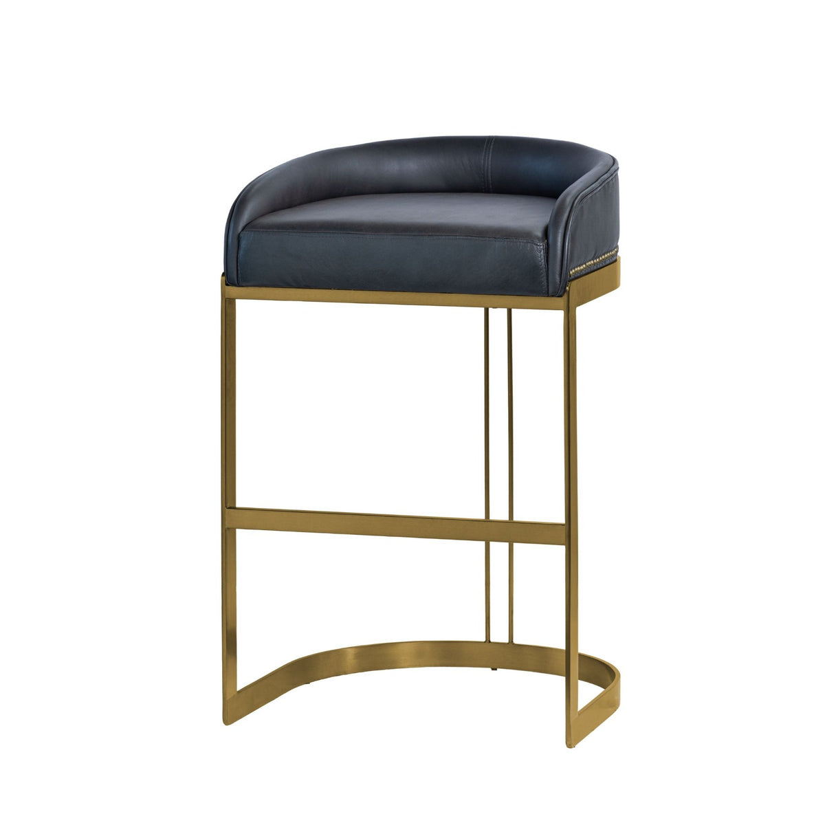 Hollyfield Charcoal Brown/Gold Leather Seat Metal Base Bar Stool - 67080V - Ornate Home
