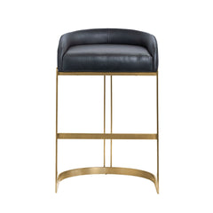 Hollyfield Charcoal Brown/Gold Leather Seat Metal Base Bar Stool - 67080V - Ornate Home