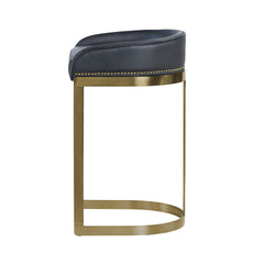 Hollyfield Charcoal Brown/Gold Leather Seat Metal Base Bar Stool - 67080V - Ornate Home