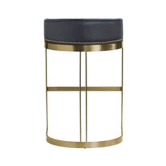 Hollyfield Charcoal Brown/Gold Leather Seat Metal Base Bar Stool - 67080V - Ornate Home