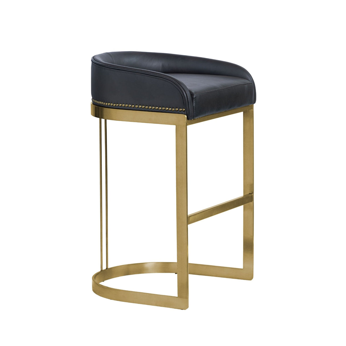 Hollyfield Charcoal Brown/Gold Leather Seat Metal Base Bar Stool - 67080V - Ornate Home