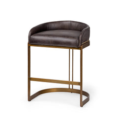 Hollyfield Charcoal Brown/Gold Leather Seat Metal Base Counter Stool - Ornate Home