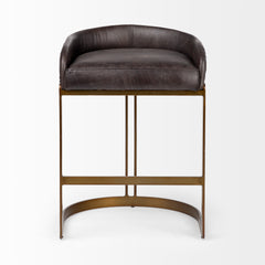 Hollyfield Charcoal Brown/Gold Leather Seat Metal Base Counter Stool - Ornate Home