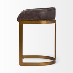 Hollyfield Charcoal Brown/Gold Leather Seat Metal Base Counter Stool - Ornate Home