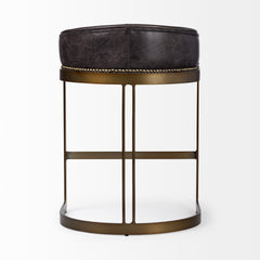 Hollyfield Charcoal Brown/Gold Leather Seat Metal Base Counter Stool - Ornate Home